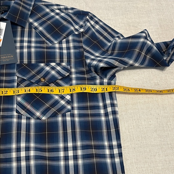 Pendleton Shirt Men’s M Navy Plaid Pearl Snap Frontier Long Sleeve Western NWT - Picture 9 of 14